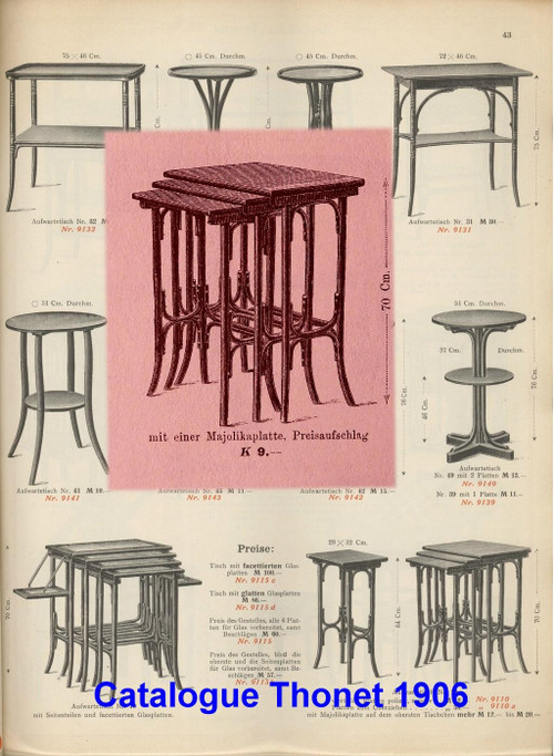 Jeu de 3 tables gigognes par Thonet, 1905 -Bentwood -