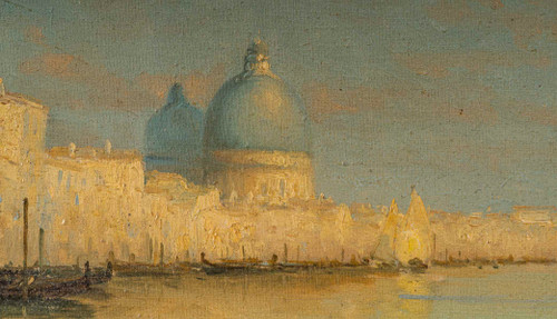 Alphonse Lecoz Un Canale a Venezia e Santa Maria della Salute sullo sfondo olio su tela 18 circa