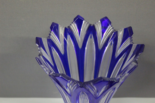 Large Bohemian Crystal Vase, Lotus Model Circa 1950