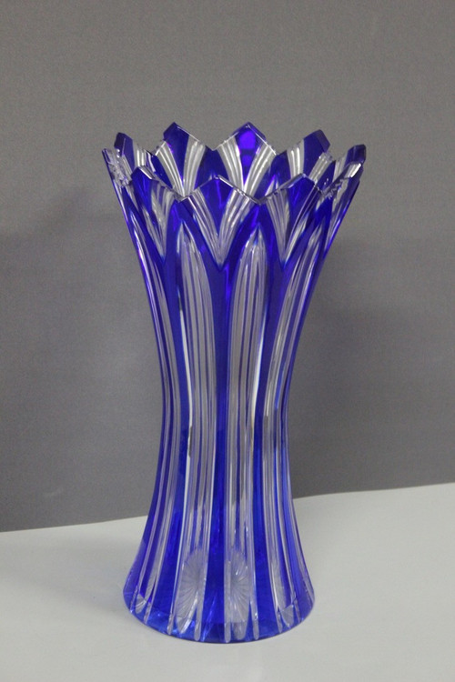 Large Bohemian Crystal Vase, Lotus Model Circa 1950