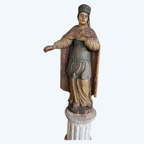 Bedeutender Heiliger aus polychromem Holz aus dem 17. Jahrhundert – Religiöse Skulptur – Heiliger – H 142 cm