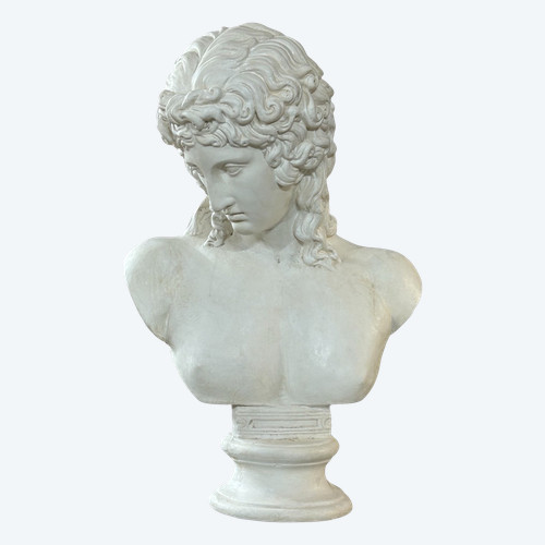 Buste En Plâtre éros De Centocelle Ou Amour De Praxitèle époque XXéme Siècle H 62 Cm