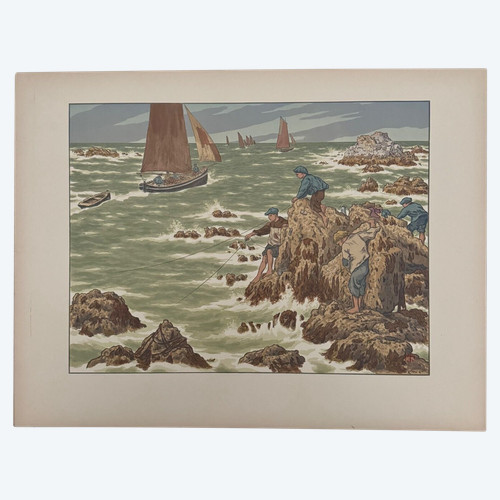 Lithograph by Henri Rivière In the Wind of Noroît - The Mosses