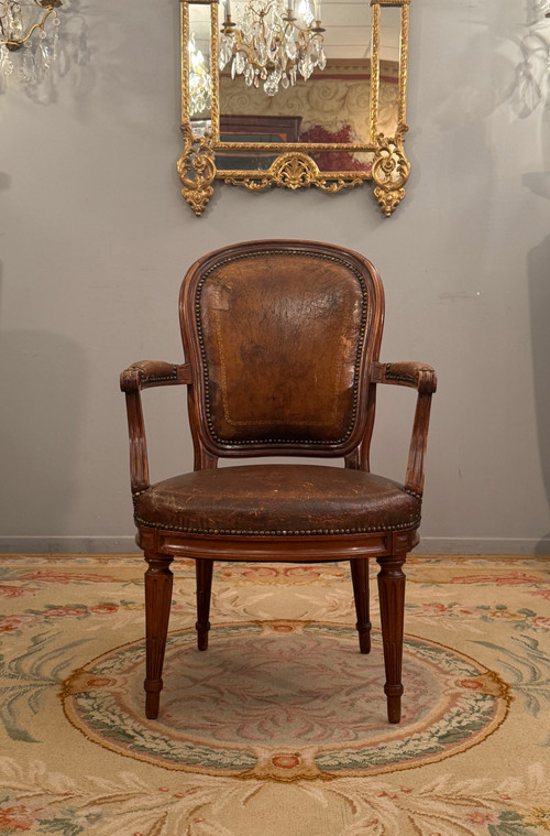 Fauteuil De Bureau En Acajou d'Epoque Louis XVI Vers 1780