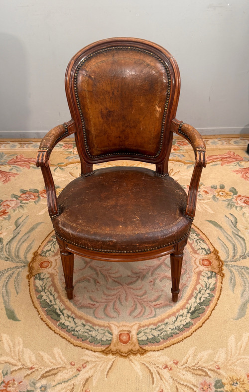 Fauteuil De Bureau En Acajou d'Epoque Louis XVI Vers 1780