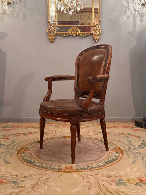 Fauteuil De Bureau En Acajou d'Epoque Louis XVI Vers 1780