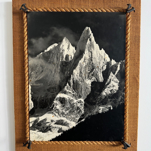 Black and white mountain photography frame rope surround mid-20th century