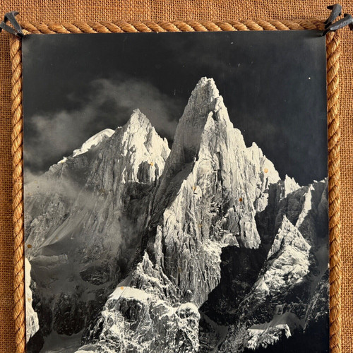 Black and white mountain photography frame rope surround mid-20th century