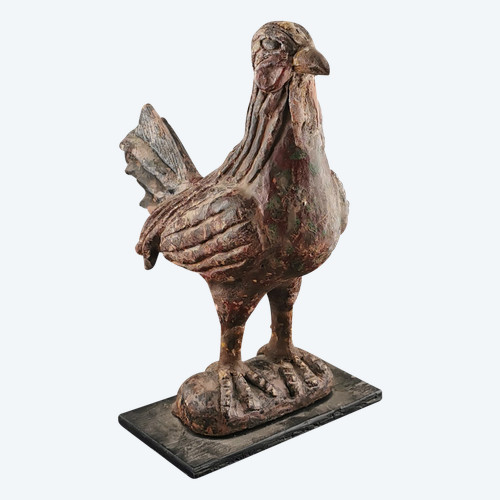 Coq En Bois Polychrome Art Populaire