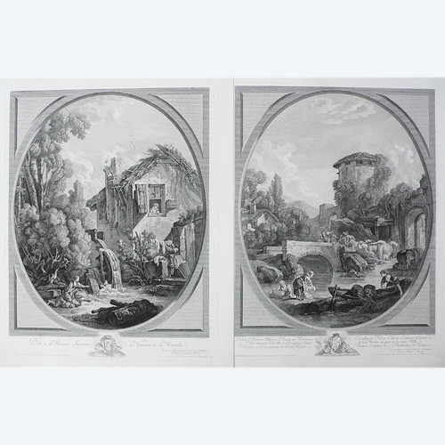 Pair Of Engravings After François Boucher 19th C Etching Old Print