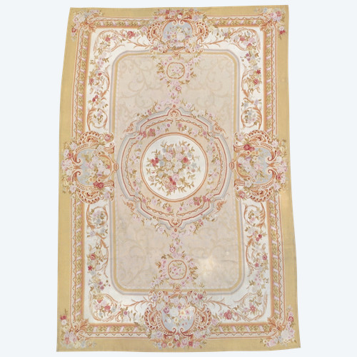 Large Louis XVI style Aubusson rug, Napoleon III period - 240cm x 305cm