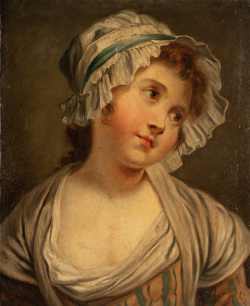 Jean-Baptiste Greuze (dopo) Ragazza con il copricapo olio su tela 1850-1880 circa