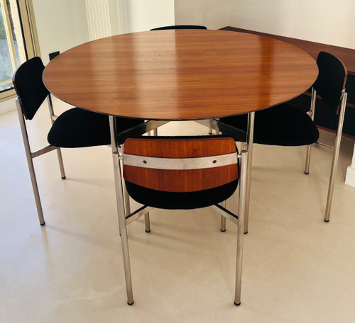 Table et  chaises de salle à manger en bois et métal, Italie années 60