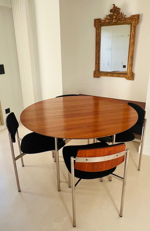 Table et  chaises de salle à manger en bois et métal, Italie années 60