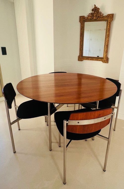 Table et  chaises de salle à manger en bois et métal, Italie années 60