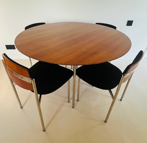 Table et  chaises de salle à manger en bois et métal, Italie années 60