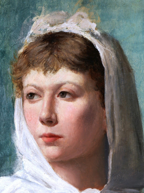 Attributed To William Albert Ablett, Portrait Of A Woman In A White Hooded Cloak