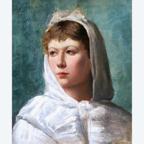 Attributed To William Albert Ablett, Portrait Of A Woman In A White Hooded Cloak