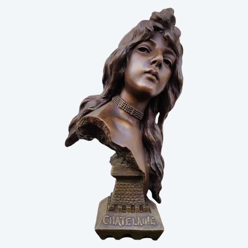 E Villanis, Chatelaine, Signed Sculpture, 19th Century