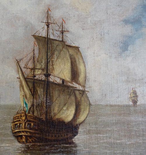 Französische Schule des 18. Jahrhunderts: Marine, großes Öl auf dekorativer Leinwand – 140 cm x 171 cm