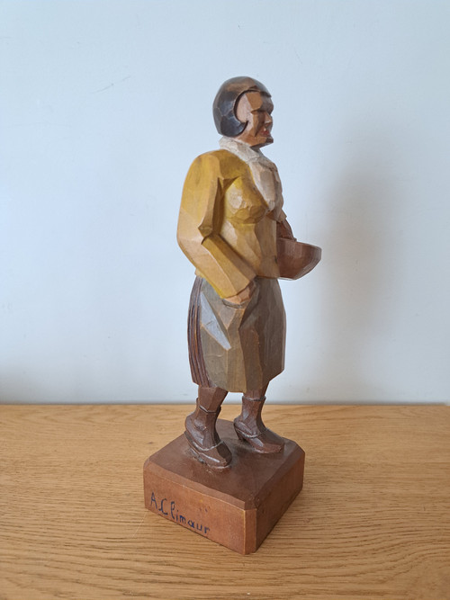 A.Climaur, Basque woman, Polychrome wood, Art Deco, 20th century.