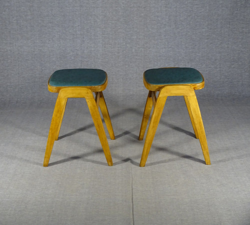 Pair of stackable MID CENTURY stools with compass legs. 1950s design