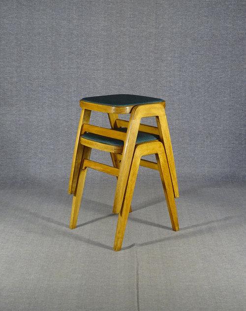 Pair of stackable MID CENTURY stools with compass legs. 1950s design