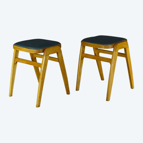 Pair of stackable MID CENTURY stools with compass legs. 1950s design