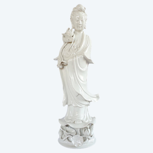 Grande statua della Guanyin in porcellana bianca cinese - 60 cm - Arredamento cineserie / Mobiletto cinese