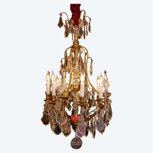 Gilt bronze chandelier with cut crystal decoration attributed to La Cristallerie de Baccarat circa 1