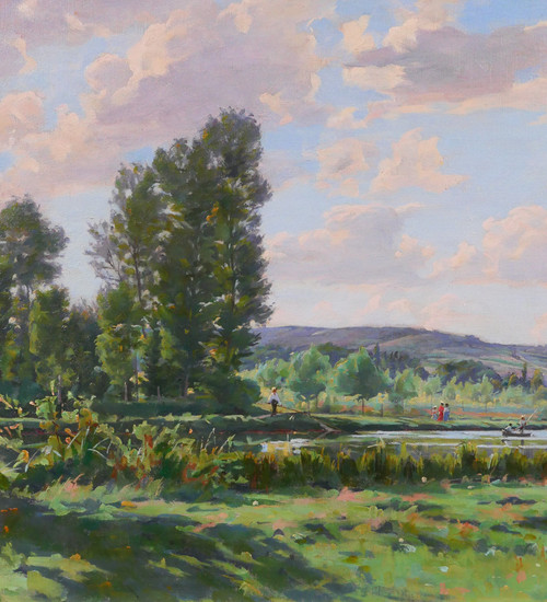 Jules ROUSSET 1840-1921 Burgund, Landschaft der Yonne bei Auxerre, Gemälde, 1902