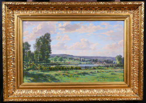 Jules ROUSSET 1840-1921 Burgund, Landschaft der Yonne bei Auxerre, Gemälde, 1902