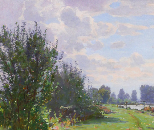 Jules ROUSSET 1840-1921 Borgogna, paesaggio dell'Yonne vicino a Auxerre, dipinto, 1900 circa