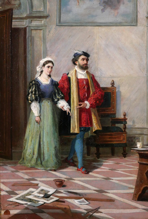 Pio Ludovico BARLAFFA, Il pittore Raffaello e la Fornarina nel suo studio, dipinto, 1872