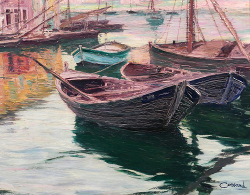 Adolphe COSSARD 1880-1952, Martigues, paesaggio con barche, pittura, 1930 circa