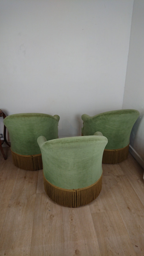 Set of 3 bottle green toad armchairs