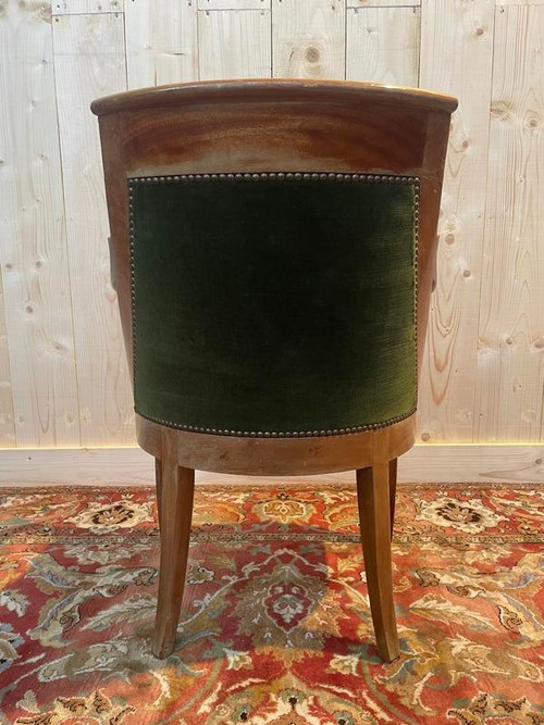 Fauteuil de bureau Restauration / Empire en acajou et velours vert