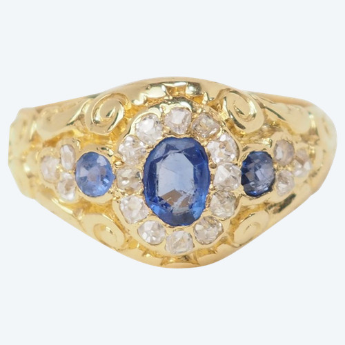 Anello con topazio azzurro in oro giallo e diamanti in vendita a Marsiglia - rf 26438 Anello con topazio azzurro in o