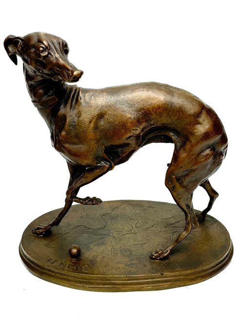 PJ Mène (dopo) Figura in bronzo di un levriero