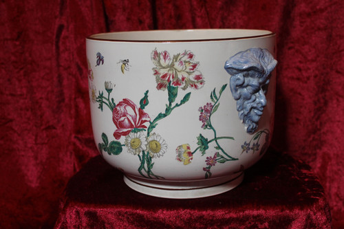 Gien earthenware cachepot with Marseille decoration with flowers and insects, 19th century