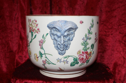 Gien earthenware cachepot with Marseille decoration with flowers and insects, 19th century