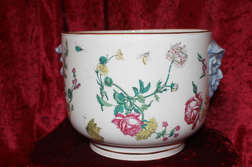 Gien earthenware cachepot with Marseille decoration with flowers and insects, 19th century