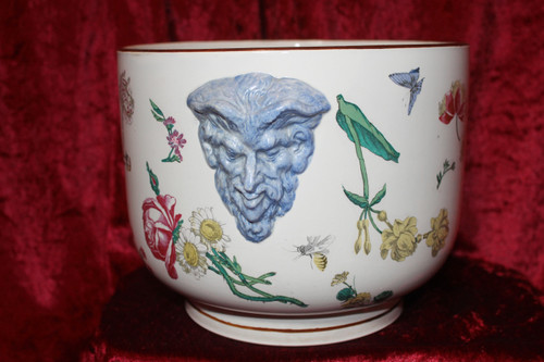 Gien earthenware cachepot with Marseille decoration with flowers and insects, 19th century