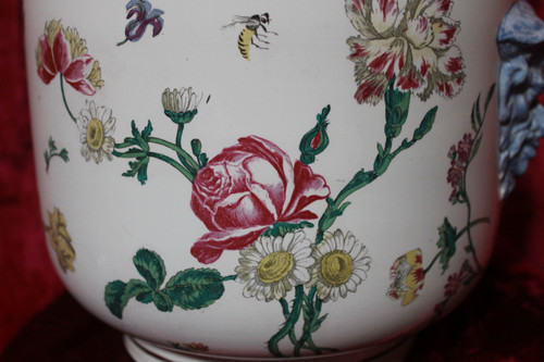 Gien earthenware cachepot with Marseille decoration with flowers and insects, 19th century