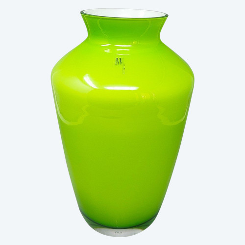 Magnifique vase vert des années 1970 par Ind. Vetraria Valdarnese. Fabriqué en Italie