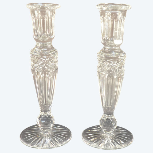 Pair of cut crystal candlesticks