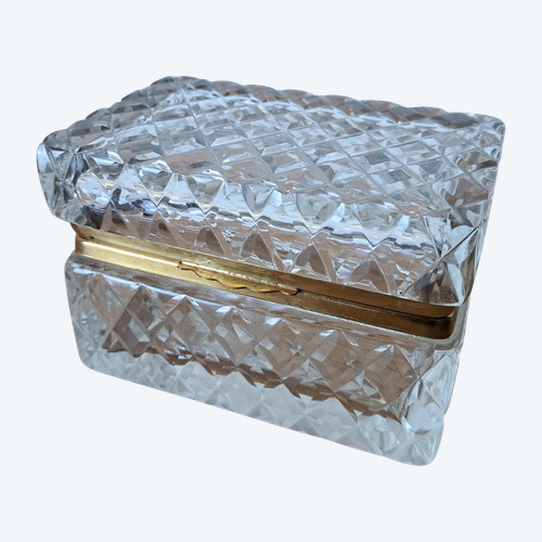 Coffret En Cristal Taillé Et Laiton , Style Charles X, XX°.