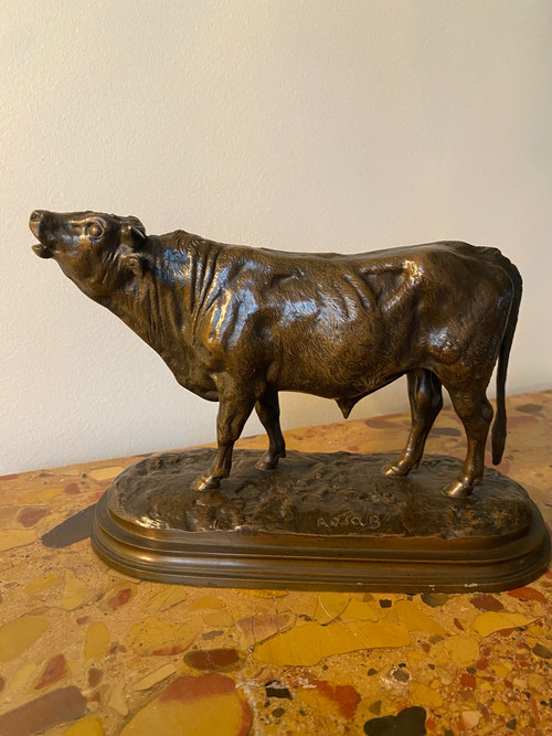 Taureau en bronze à patine brune XIXème signé Rosa Bonheur (1822-1899), cachet fondeur Peyrol 