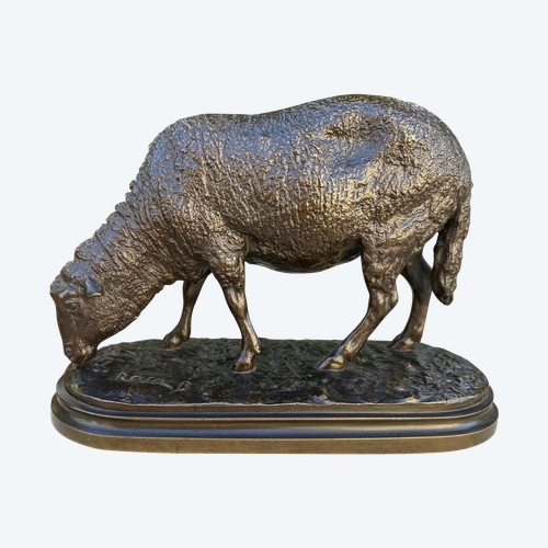 Mouton Broutant en bronze à patine brune XIXème signé Rosa Bonheur (1822-1899).