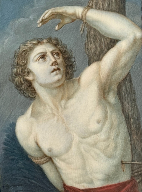 Large miniature "Saint Sebastian" gouache 19th century